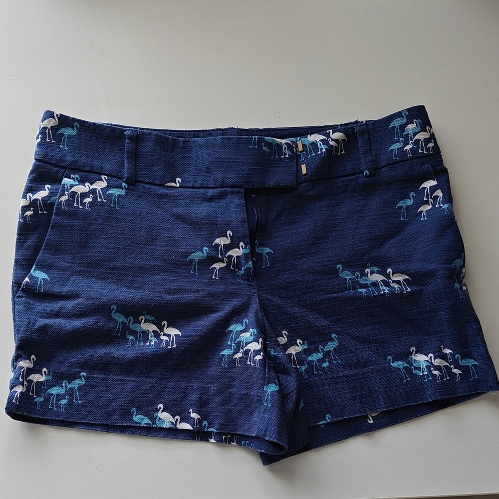 Ann Taylor Navy Flamingo-Print Jean Shorts